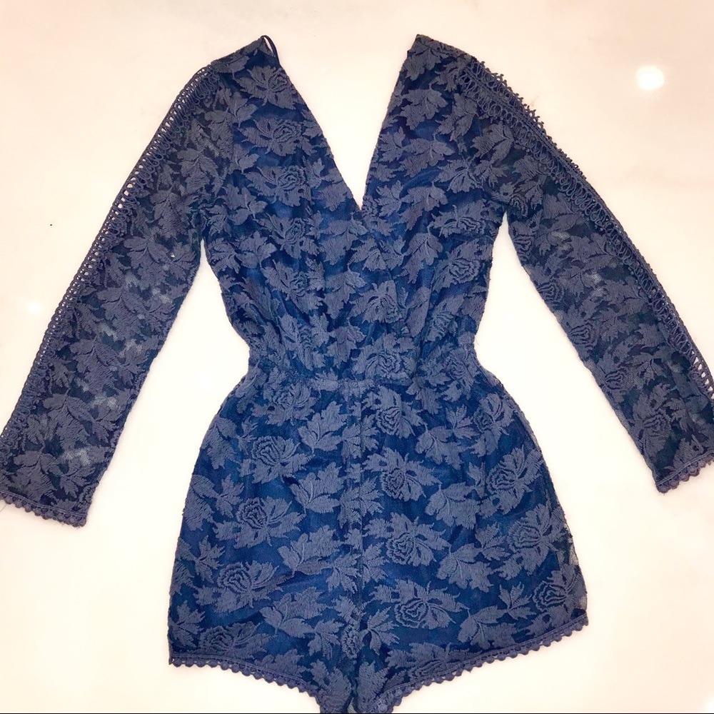 Blue lace romper
